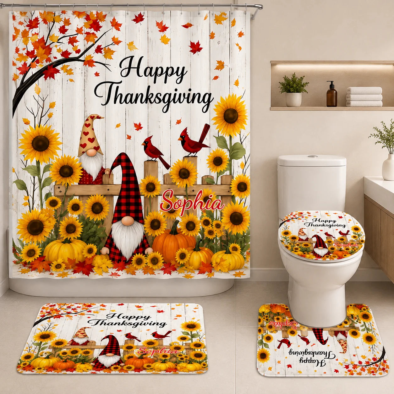 Custom Fall Bathroom Set - Personalized Autumn Home Decor - A Little Harvest Magic