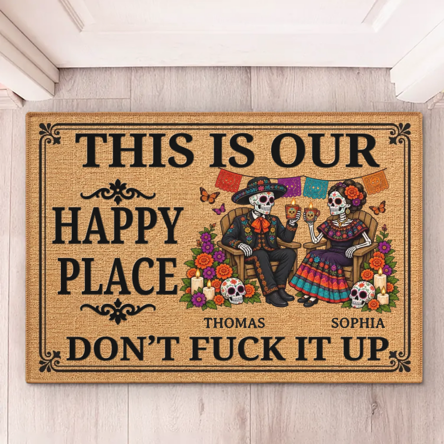 Custom Day Of The Dead Home Decor Decorative Mat - Personalized  Anniversary Wedding Gifts For Husband And Wife, Him And Her - Love You To Death