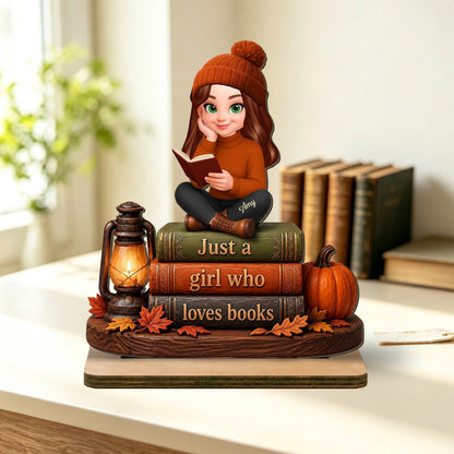 Custom Reading Girl Wooden Plaque - Personalized Autumn Gifts For Bookworms - Cozy Chapters & Fall Days