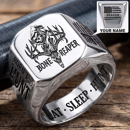 Custom Skull Hunting Ring - Personalized Gifts For Men - Eat, Sleep, Hunt
