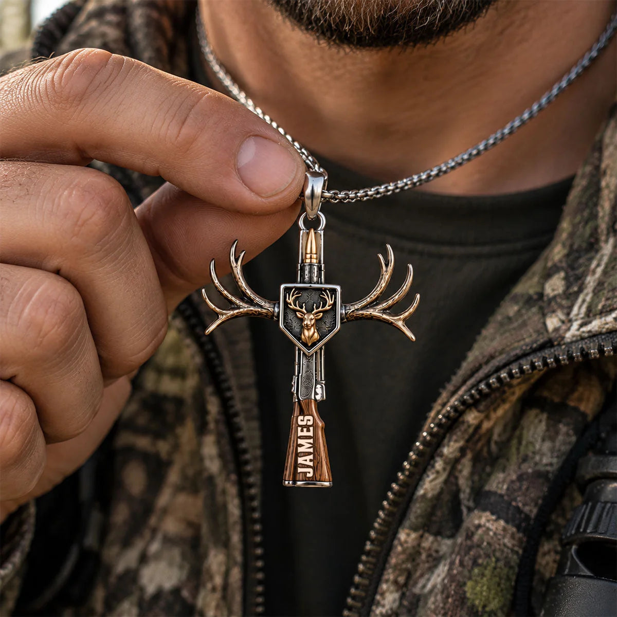 Custom Hunting Cross Necklace - Personalized Gifts For Hunters - God Made A Hunter