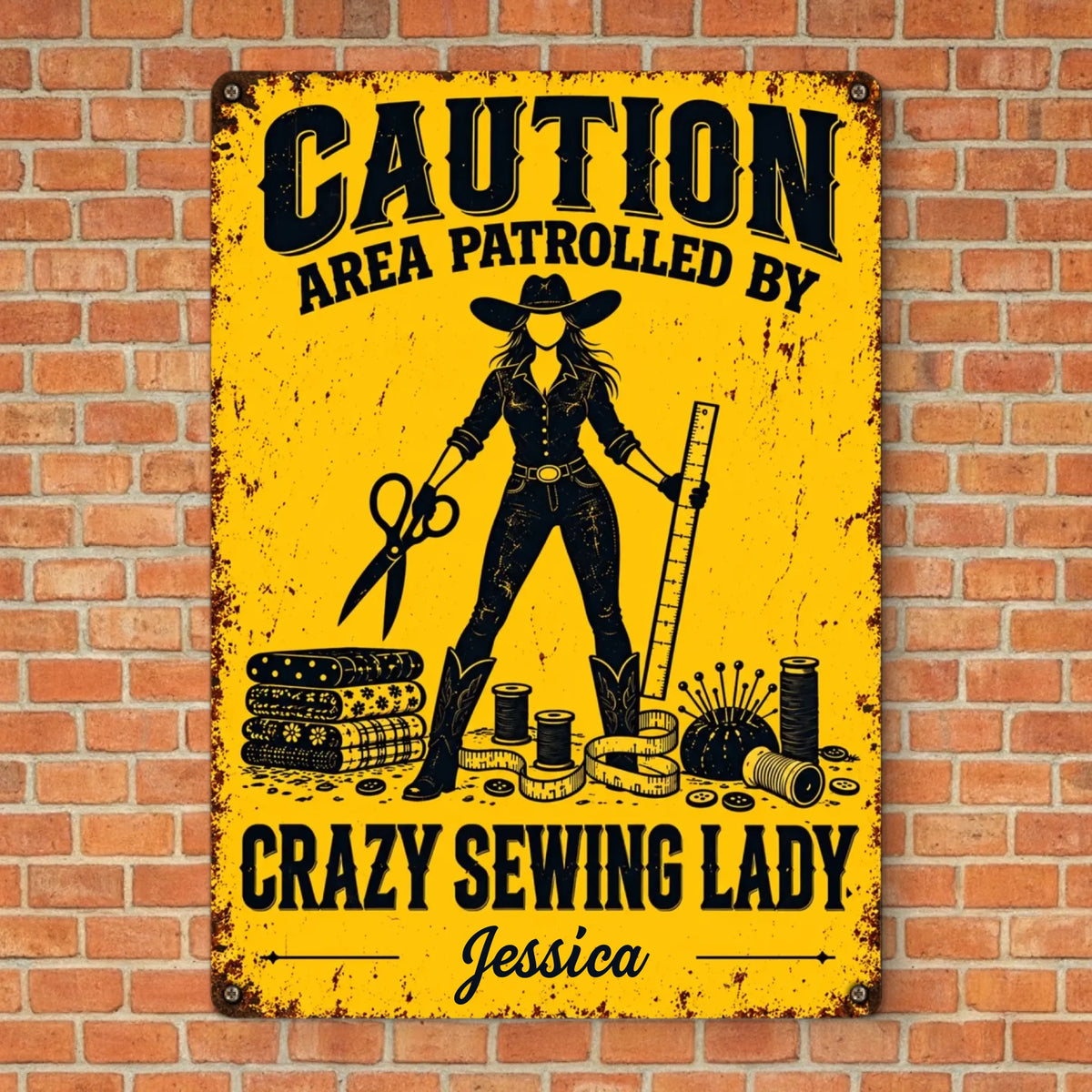 Custom Name Crazy Sewing Lady Gifts - Personalized Metal Sign