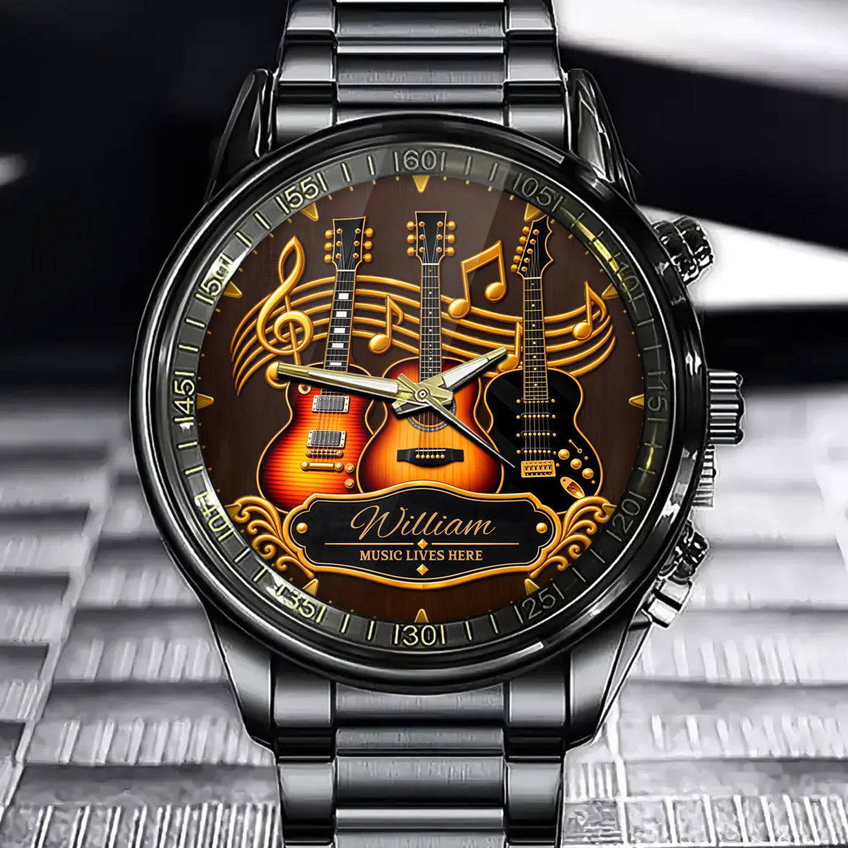 Custom Name Guitar Watch - Personalized Music Lover Gift - Music Lives Here